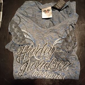 Y2k Harley-Davidson Heather Blue Graphic Tee Fairy 90s